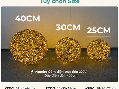 Trái châu Noel thép quấn đèn Led cỡ lớn [Nhiều cỡ - tỉ mỉ] TRAICHAU-42